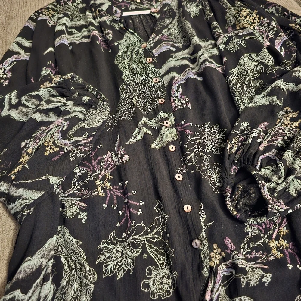 Free People Peacock Toile Floral Casual Button Boho Button Top Size XS - Picture 3 of 9